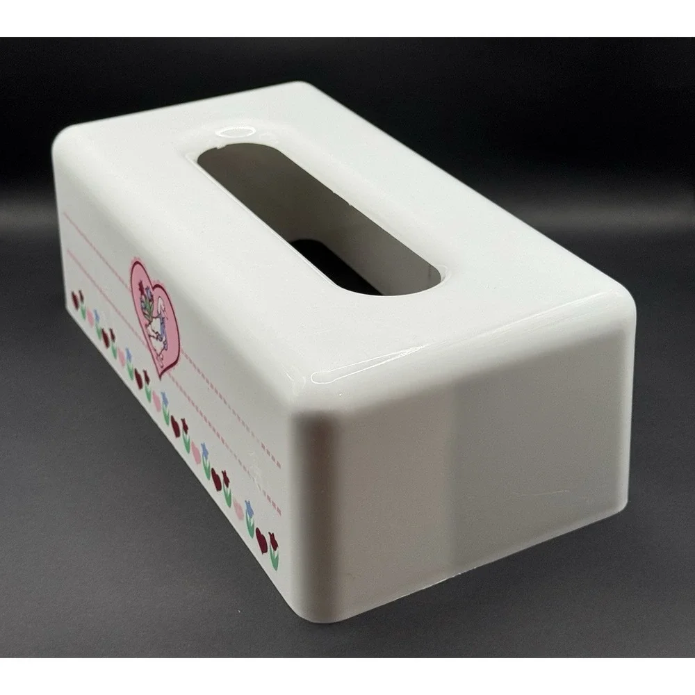 Vintage Goose Tissue Box Cover Pink Hearts Tulips Country Cottagecore Plastic